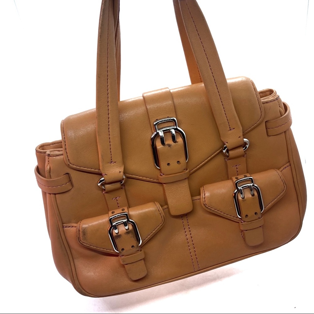 Cole Haan Tan Leather Hobo Satchel with Buckle Accents